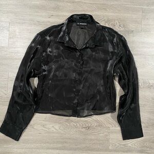 18‎ Centimeters Sheer Black Button-Up Blouse